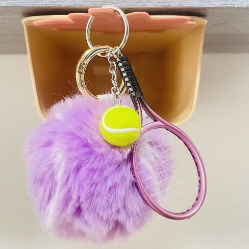 Fluffy Tennis Ball Keychain Cute Pom Pom Tennis Keyring Soft Tennis Ball Key Chain for Women Men in Kuwait