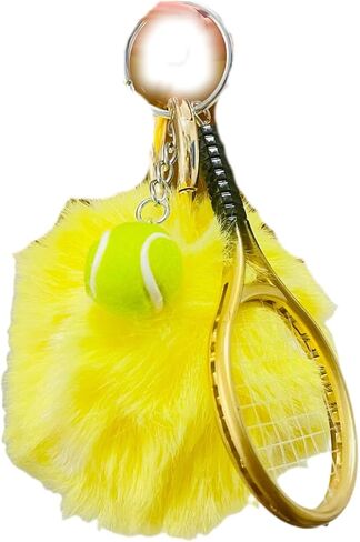 Fluffy Tennis Ball Keychain Cute Pom Pom Tennis Keyring Soft Tennis Ball Key Chain for Women Men in Kuwait