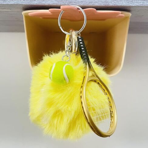 Fluffy Tennis Ball Keychain Cute Pom Pom Tennis Keyring Soft Tennis Ball Key Chain for Women Men in Kuwait