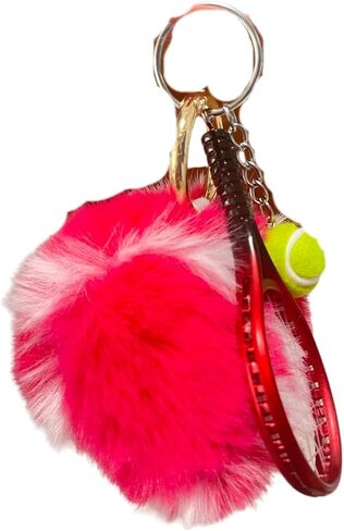 Fluffy Tennis Ball Keychain Cute Pom Pom Tennis Keyring Soft Tennis Ball Key Chain for Women Men in Kuwait