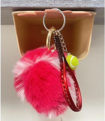 Fluffy Tennis Ball Keychain Cute Pom Pom Tennis Keyring Soft Tennis Ball Key Chain for Women Men in Kuwait