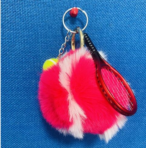 Fluffy Tennis Ball Keychain Cute Pom Pom Tennis Keyring Soft Tennis Ball Key Chain for Women Men in Kuwait