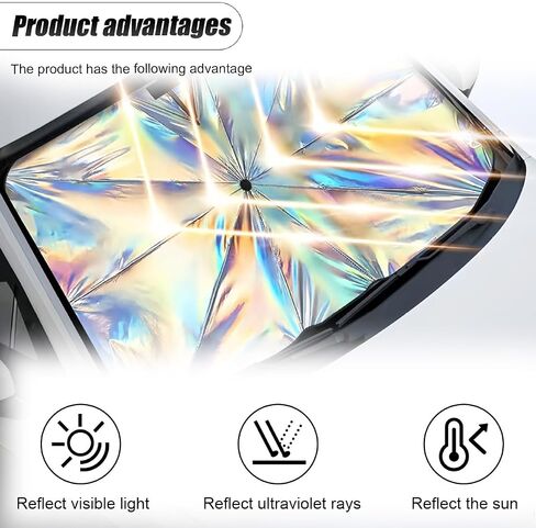 Car Windshield Sun Shade Umbrella, 55" x 31.5" Foldable Car UV Block Coating Shield Cover with 360° Rotation Handle, Front Window Heat Insulation Protection Accessory for Truck, SUV (L Size) in Saudi Arabia