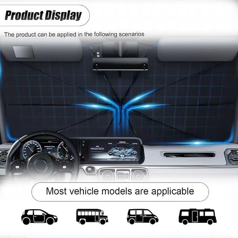 Car Windshield Sun Shade Umbrella, 55" x 31.5" Foldable Car UV Block Coating Shield Cover with 360° Rotation Handle, Front Window Heat Insulation Protection Accessory for Truck, SUV (L Size) in Saudi Arabia