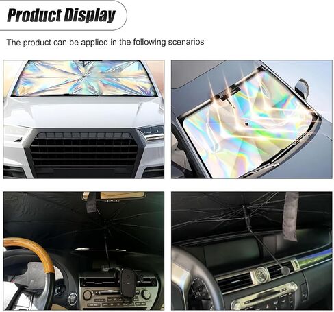 Car Windshield Sun Shade Umbrella, 55" x 31.5" Foldable Car UV Block Coating Shield Cover with 360° Rotation Handle, Front Window Heat Insulation Protection Accessory for Truck, SUV (L Size) in Saudi Arabia