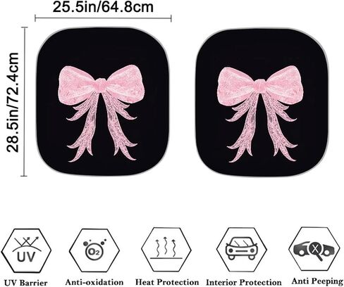 Windshield Sunshade for Car SUV Truck,2 PCS Foldable UV Ray Reflector Front Window Sun Shade Visor Shield Cover,Fits Windshields of Most Sizes Pink Bow in Kuwait