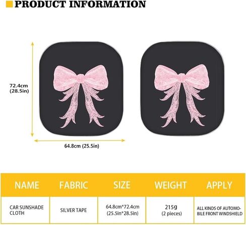 Windshield Sunshade for Car SUV Truck,2 PCS Foldable UV Ray Reflector Front Window Sun Shade Visor Shield Cover,Fits Windshields of Most Sizes Pink Bow in Kuwait