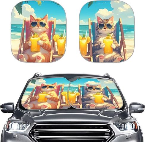 Windshield Sunshade for Car SUV Truck,2 PCS Foldable UV Ray Reflector Front Window Sun Shade Visor Shield Cover,Fits Windshields of Most Sizes Pink Bow in Kuwait