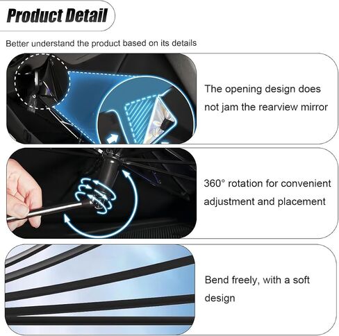 Car Windshield Sun Shade Umbrella, 55" x 31.5" Foldable Car UV Block Coating Shield Cover with 360° Rotation Handle, Front Window Heat Insulation Protection Accessory for Truck, SUV (L Size) in Saudi Arabia