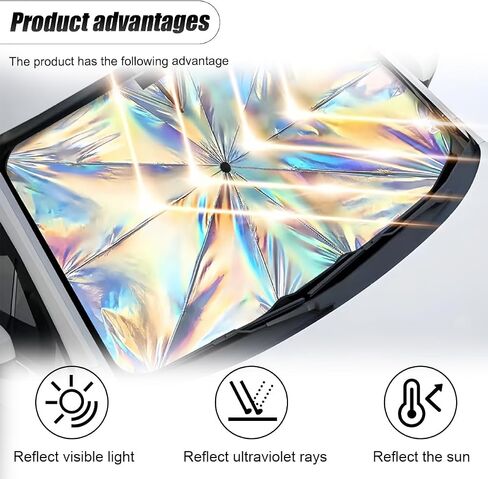 Car Windshield Sun Shade Umbrella, 55" x 31.5" Foldable Car UV Block Coating Shield Cover with 360° Rotation Handle, Front Window Heat Insulation Protection Accessory for Truck, SUV (L Size) in Saudi Arabia