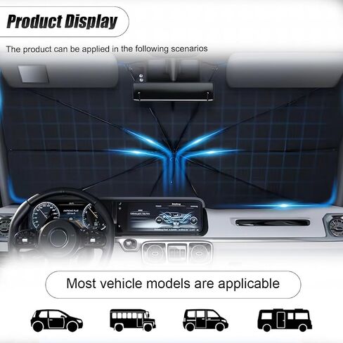 Car Windshield Sun Shade Umbrella, 55" x 31.5" Foldable Car UV Block Coating Shield Cover with 360° Rotation Handle, Front Window Heat Insulation Protection Accessory for Truck, SUV (L Size) in Saudi Arabia