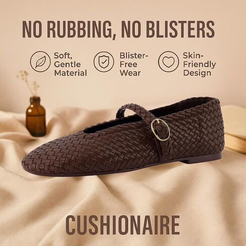 CUSHIONAIRE Bistro Mary Jane Flats for Women, Woven Ballet Flats Shoes with Strap and Memory Foam for All-Day Comfort in Saudi Arabia