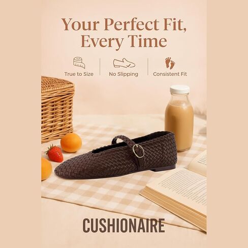 CUSHIONAIRE Bistro Mary Jane Flats for Women, Woven Ballet Flats Shoes with Strap and Memory Foam for All-Day Comfort in Saudi Arabia