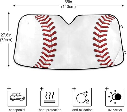 البيسبول طباعة الزجاج الأمامي سيارة طنية قابلة للطي للسيارات التلقائية النافذة الأمامية الظل أشعة الشمس لغطاء سيارات الدفع الرباعي للحفاظ على سيارتك باردة 55 × 27.6 بوصة (ملائمة عالمية) in Kuwait