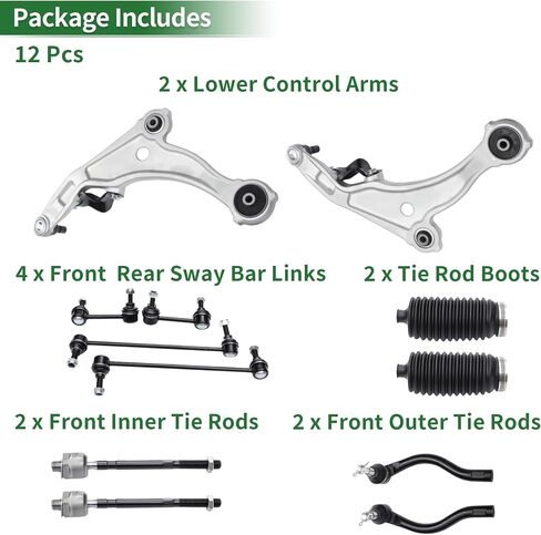 X Autohaux 12pcs التعليق الأمامي مجموعة أدوات التعليق السفلي ذراع الداخلية من قضيب الربط الخارجي الداخلي رابط الترجيع الخلفي الأمامي مع أحذية لـ Nissan Maxima 2009-2014 No.es800357/ES800358/K750282/K750283 in Saudi Arabia