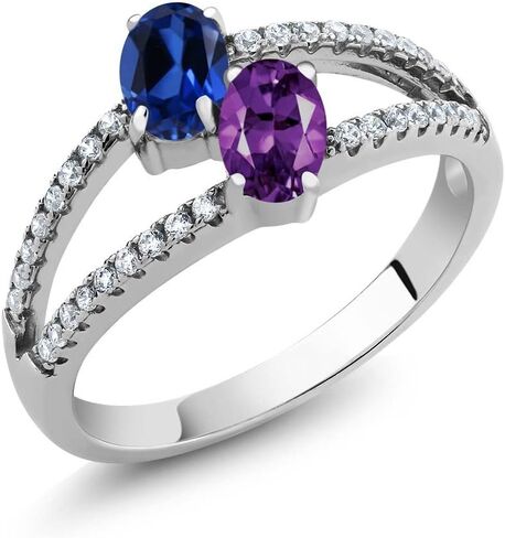 Gem Stone King 925 Sterling Silver Blue Created Sapphire and Purple Amethyst 2 Stone Ring For Women (1.26 Cttw, Gemstone Birthstone, Available In Size 5, 6, 7, 8, 9) in Saudi Arabia