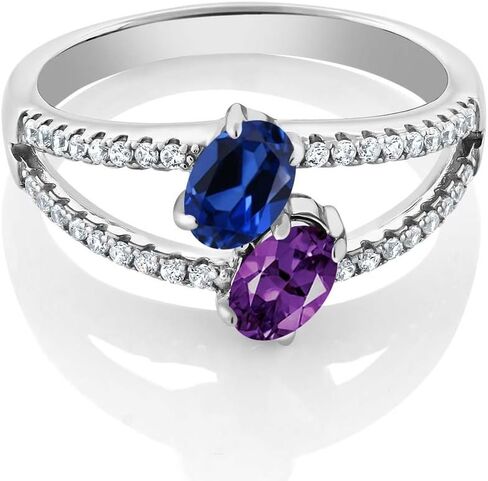 Gem Stone King 925 Sterling Silver Blue Created Sapphire and Purple Amethyst 2 Stone Ring For Women (1.26 Cttw, Gemstone Birthstone, Available In Size 5, 6, 7, 8, 9) in Saudi Arabia
