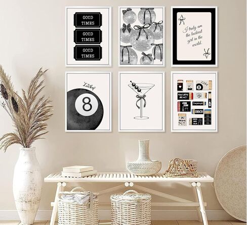 Fashion Black White Preppy Wall Art Funky Bows Disco Lucky 8 Balls Matchbox Picture Wall Decor Vintage Tickets Ace Painting Prints Martini Cocktail Y2K Posters Artwork for Girl Room Dorm Apartment in Saudi Arabia
