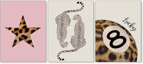 Animal Cheetah Canvas Art Art Lucky 8 Pool Ball Posters Modern Cool Leopard مجموعة من 3 مطبوعات لـ Boho غرفة المعيشة ديكور 12x16 بوصة دون إطارها in Saudi Arabia