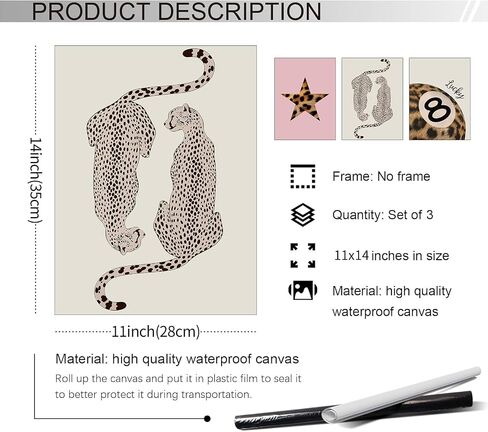 Animal Cheetah Canvas Art Art Lucky 8 Pool Ball Posters Modern Cool Leopard مجموعة من 3 مطبوعات لـ Boho غرفة المعيشة ديكور 12x16 بوصة دون إطارها in Kuwait