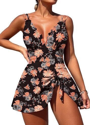 ZAFUL One Piece Swim Dress Swimsuits for Women Scallop Tummy Control Swimdress Tie Knot Swim Skirt Swimwear Bathing Suit in Saudi Arabia