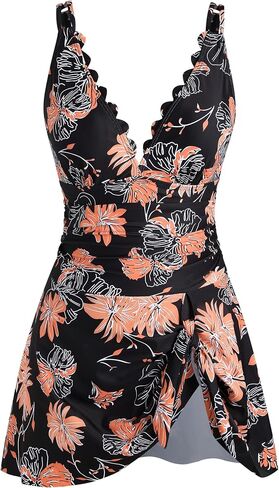 ZAFUL One Piece Swim Dress Swimsuits for Women Scallop Tummy Control Swimdress Tie Knot Swim Skirt Swimwear Bathing Suit in Saudi Arabia