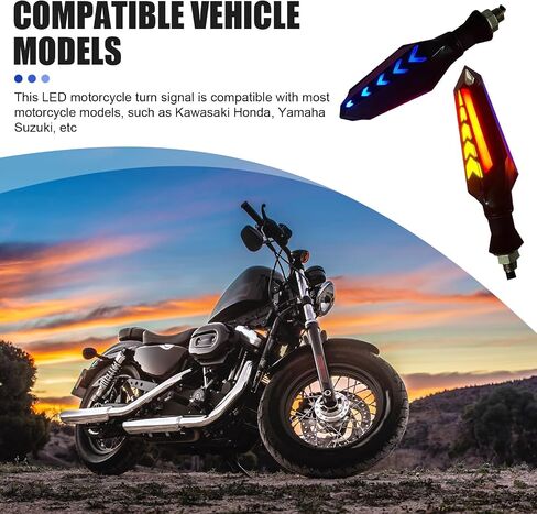 4-Pack LED Motorcycle Turn Signals, Universal Arrow Flowing Blinkers with Daytime Running Lights, Double-Sided Flowing Turn Indicators, Cool Modified Accessories for Motorcycles Bikes (Red) in Kuwait