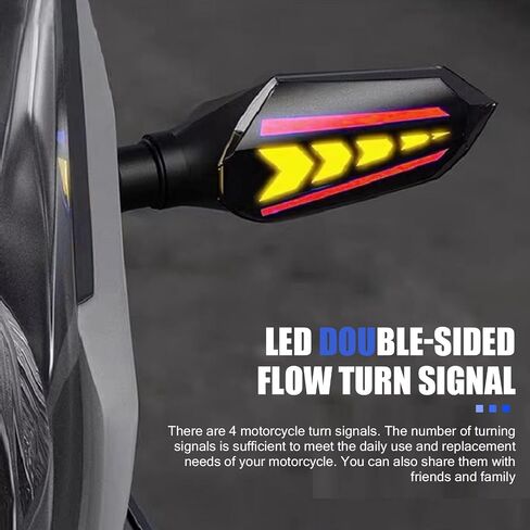4-Pack LED Motorcycle Turn Signals, Universal Arrow Flowing Blinkers with Daytime Running Lights, Double-Sided Flowing Turn Indicators, Cool Modified Accessories for Motorcycles Bikes (Red) in Kuwait