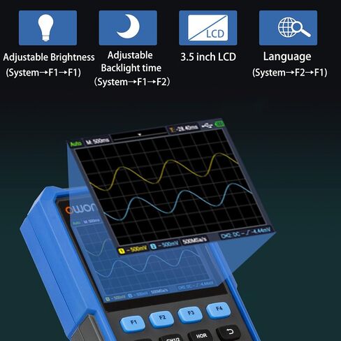 70MHz Bandwidth 2+1CH Handheld OWON Oscilloscope 3 in 1 Functions with 4 1/2 Multimeter 25MHz Arbritary Waveform Generator (2+1 CH/HDS272S) in Saudi Arabia