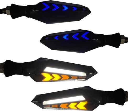 4-Pack LED Motorcycle Turn Signals, Universal Arrow Flowing Blinkers with Daytime Running Lights, Double-Sided Flowing Turn Indicators, Cool Modified Accessories for Motorcycles Bikes (Red) in Kuwait
