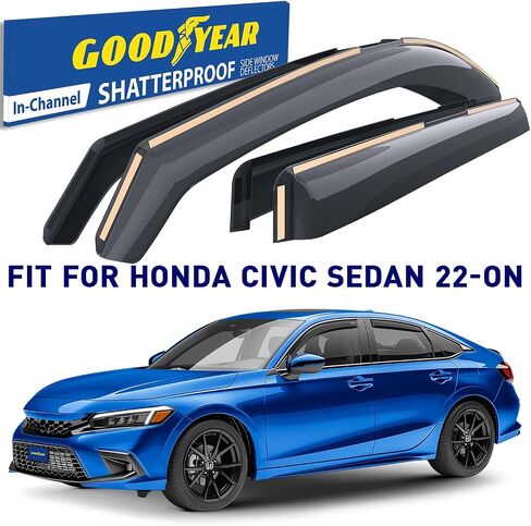 Goodyear shatterproof في القناة المنحرفات في هوندا سيفيك 2022-2025 سيدان ، حراس المطر ، أقنعة النوافذ للسيارات ، انحراف تنفيس ، ملحقات السيارات ، 4 أجهزة كمبيوتر-GY008433 in Saudi Arabia