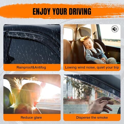 Tape On Window Visor Deflectors Compatible with 2002-2009 Dodge Ram Regular Cab, Acrylic Slim Style Smoke Tinted Window Rain Guards, Sun Wind Side Vent Visor Set, 2 Pieces in Kuwait