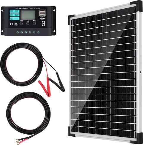 Solar Panel Kit 25W 12V Monocrystalline Battery Maintainer with10A Solar Charge Controller and Extension Cable with Battery Clips O-Ring Terminal for RV Trailer Boat Off Grid System in Saudi Arabia