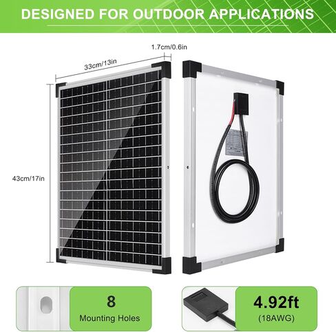 Solar Panel Kit 25W 12V Monocrystalline Battery Maintainer with10A Solar Charge Controller and Extension Cable with Battery Clips O-Ring Terminal for RV Trailer Boat Off Grid System in Saudi Arabia