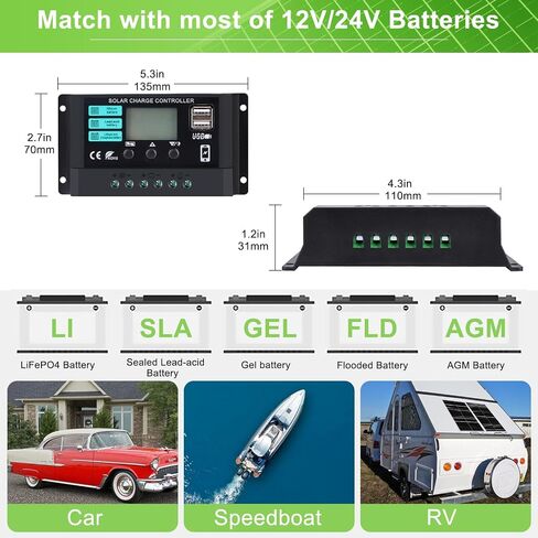 Solar Panel Kit 25W 12V Monocrystalline Battery Maintainer with10A Solar Charge Controller and Extension Cable with Battery Clips O-Ring Terminal for RV Trailer Boat Off Grid System in Saudi Arabia