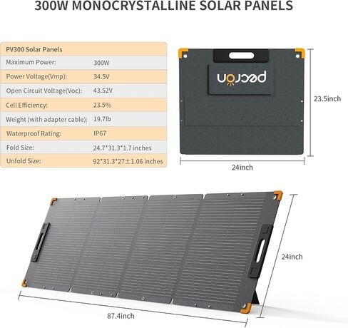 Pecron 200 Watt Solar Panel ، لوحة شمسية محمولة لمحطة الطاقة ، لوحة عالية الكفاءة قابلة للطي ، مصدر طاقة مقاوم للماء IP67 للتخييم ، RV ، في الهواء الطلق ، نظام خارج الشبكة in Kuwait
