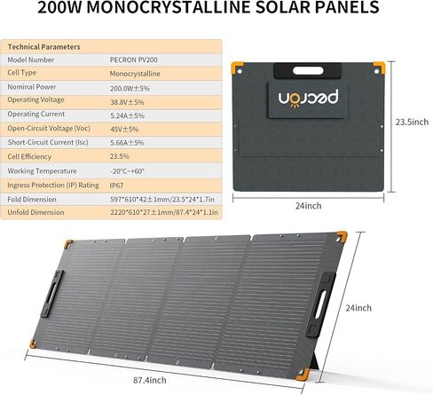 Pecron 200 Watt Solar Panel ، لوحة شمسية محمولة لمحطة الطاقة ، لوحة عالية الكفاءة قابلة للطي ، مصدر طاقة مقاوم للماء IP67 للتخييم ، RV ، في الهواء الطلق ، نظام خارج الشبكة in Kuwait