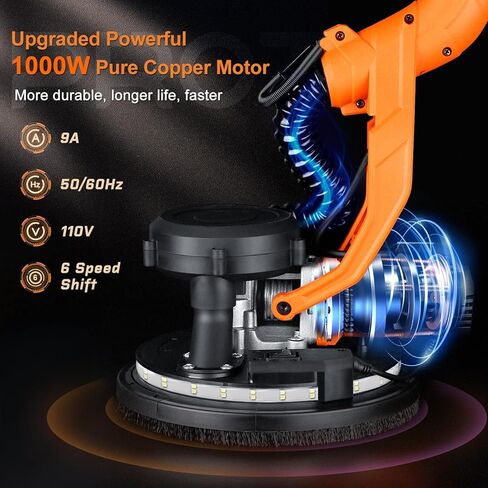 Electric Drywall Sander, 2200RPM Drywall Sander with Vacuum, 1000W Automatic Dust Collector with LED Light, Foldable Popcorn Ceiling Removal Tool with 6 Variable Speed &15Pcs Sanding Discs in Saudi Arabia