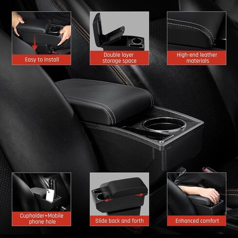 YJYWZH Car Armrest Box for Honda CR-Z CRZ CR Z Accessories Center Console Leather Arm Rest Double-Layer Storage Space with Cup Holder (Black Thread) in Saudi Arabia