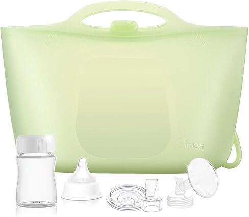 Silicone Travel Bottle Sterilizer Bags | Microwave Steam Sterilizer Bags for Baby Bottles, Breast Pump & Pacifiers, Reusable Steam Sterilizing Bags for Travel and Home Use（Clear Green） in Saudi Arabia