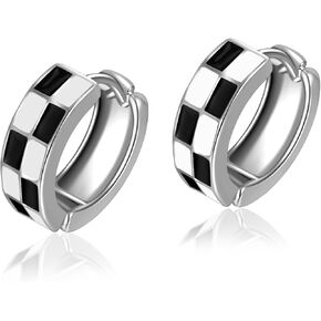 Chic Checker Small Hoop Cartilage Earrings for women；White Black Enamel Hypoallergenic Hooped Gifts Gold tone in Kuwait