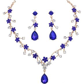 Jewelry Sets for Women Wedding Flower Necklace and Dangle Earrings Gold-Plated Rhinestones Teardrop Pendants Necklace Set for Bridal Party Accessories in Saudi Arabia