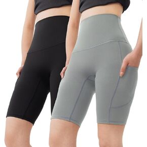 2 Pack Womens Biker Shorts with Pocket High Waist 8" Cycling Short Tummy Control Athletic Yoga Short in Kuwait