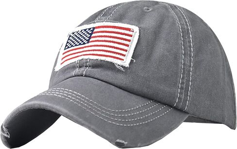 UTOWO American Flag Baseball Cap High Ponytail Baseball Cap Adjustable Washed Vintage Cotton Denim Distressed Hat Unisex in Saudi Arabia