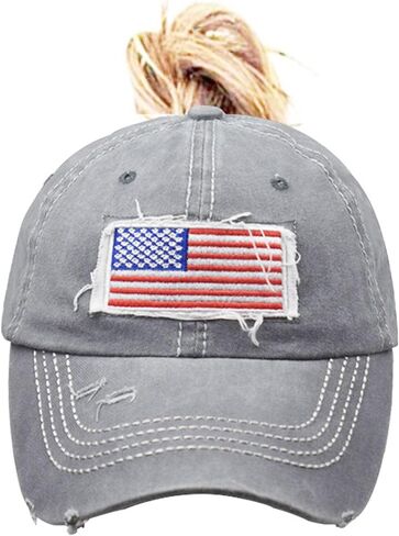 UTOWO American Flag Baseball Cap High Ponytail Baseball Cap Adjustable Washed Vintage Cotton Denim Distressed Hat Unisex in Saudi Arabia