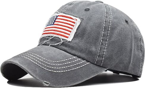 UTOWO American Flag Baseball Cap High Ponytail Baseball Cap Adjustable Washed Vintage Cotton Denim Distressed Hat Unisex in Saudi Arabia