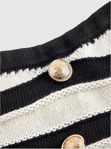 MakeMeChic Women's Striped Tube Top Strapless Button Split Hem Sweater Bandeau Crop Tops in Kuwait