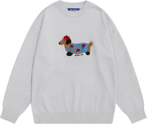 Aelfric Eden Cartoon Dog Sweater Casual Soft Baggy Knit Pullover Sweaters Long Sleeve Crewneck Tops 2025 Trendy Outfits in Saudi Arabia