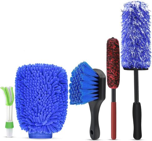 4 Pack Car Wheel Brush Kit - Soft, Scratch-Free Microfiber & Synthetic Wool Cleaning Brushes for Tires, Rims, Fenders, Engine, Exhaust Tips in Saudi Arabia