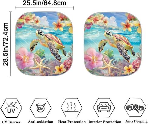Bulopur Sea Turtle Car Front Windshield Sun Shade Visor Easy Fold Tropical Hibiscus Floral Car Window Sunshades 2-Piece Windshield Sun Blocker Shade Universal for Most Vehicle Sedans SUV Truck in Saudi Arabia